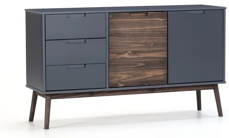 Antracitszürke-sötétbarna borovi fenyő alacsony komód 140x80 cm Nussa – Marckeric