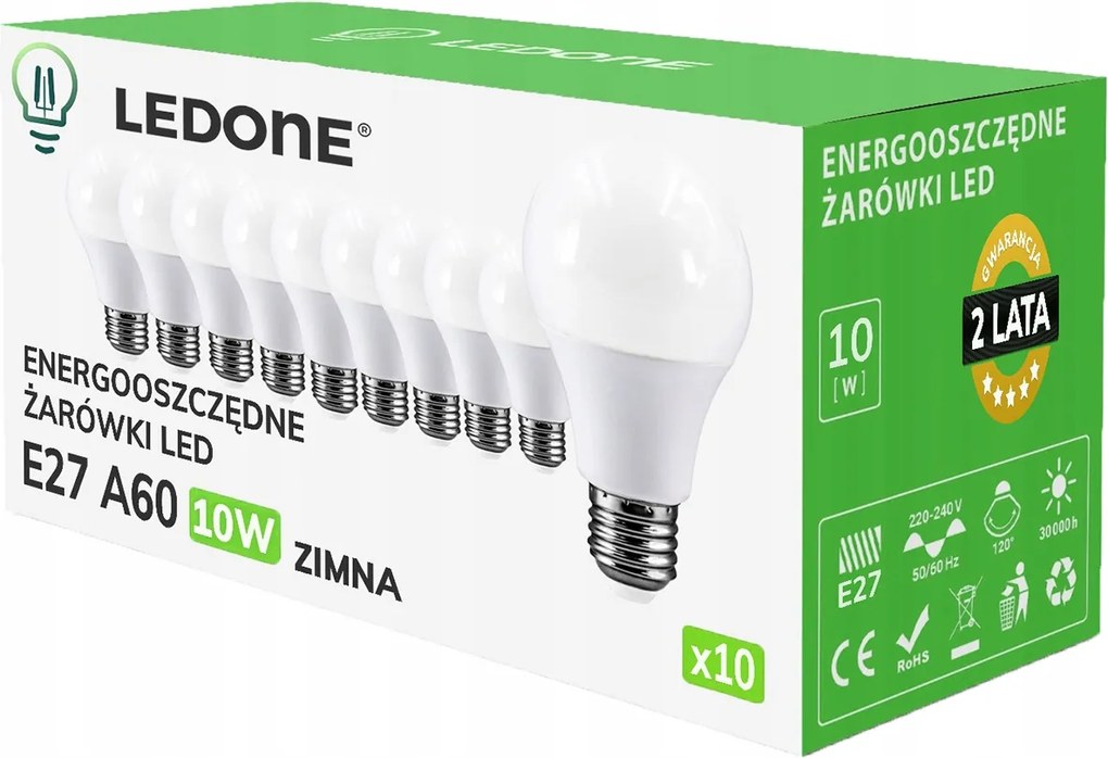 10x Led izzó E27 A60 10W Hideg fehér Prémium Led szett