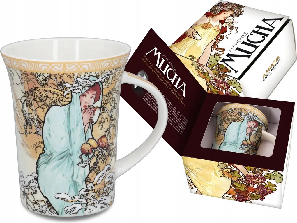 Porcelán Bögre Carmani Alfons Mucha 4 Évszak Tél