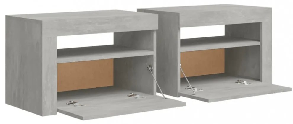 2 db betonszürke éjjeliszekrény LED-del 60 x 35 x 40 cm