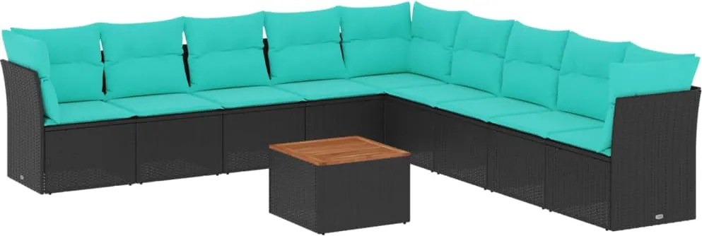 vidaXL 10 részes fekete polyrattan kerti ülőgarnitúra párnával