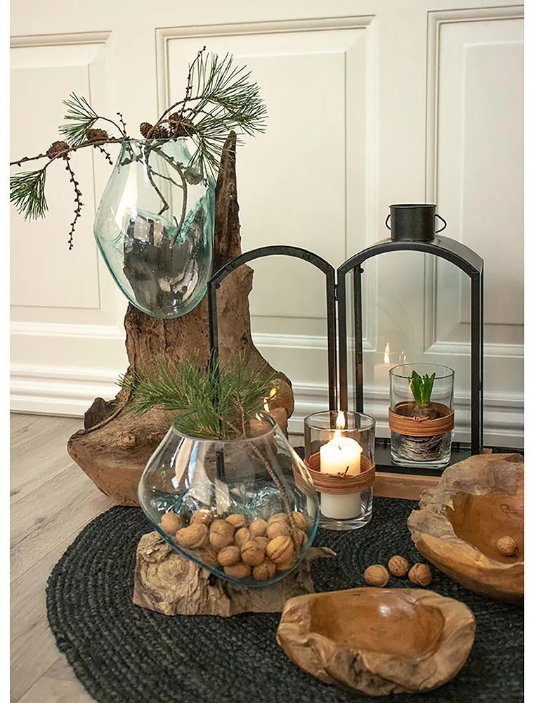 San Marino vízcsepp asztali dekoráció, teak fa/üveg, 50 cm