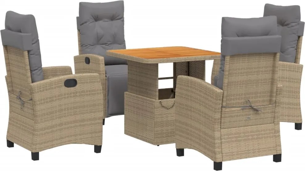 vidaXL 5 részes bézs polyrattan kerti étkezőgarnitúra párnákkal