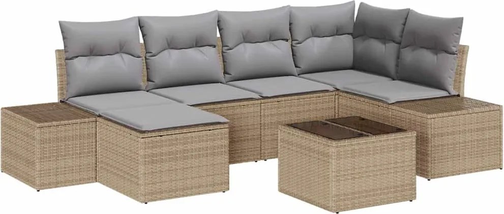 vidaXL Kerti Kanapé Szett 6 pcs Beige és Világosszürke polirattan