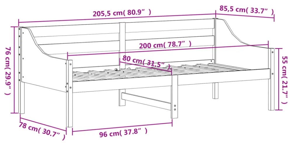 viaszbarna tömör fenyőfa kanapéágy matrac nélkül 80 x 200 cm