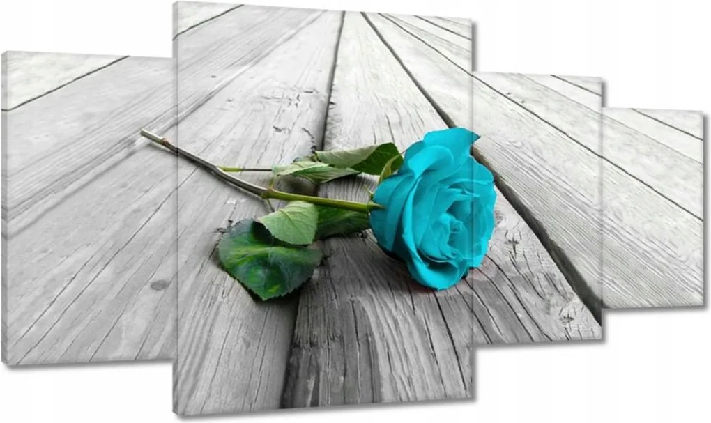 Vászonkép 160x90 Kék rózsa a deszkákon