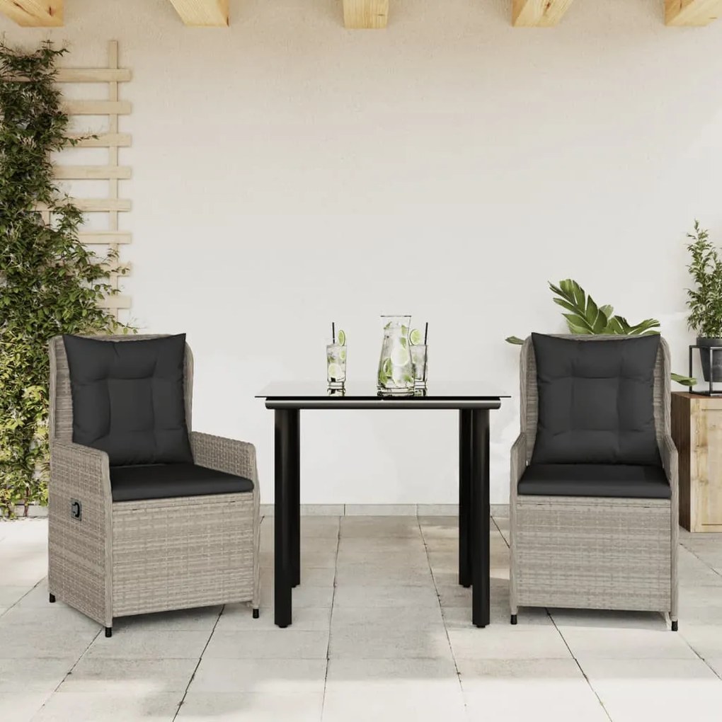3részes világosszürke polyrattan kerti étkezőgarnitúra párnával