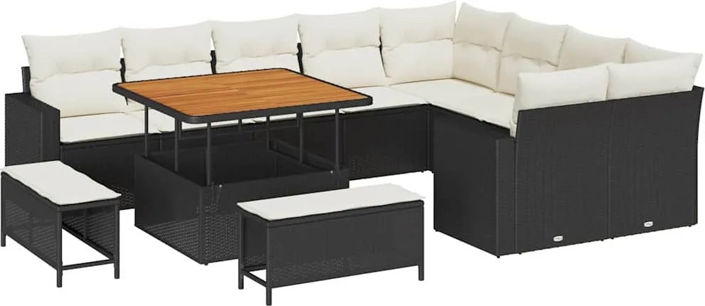 vidaXL Kerti Kanapé Szett 12 pcs Fekete polirattan