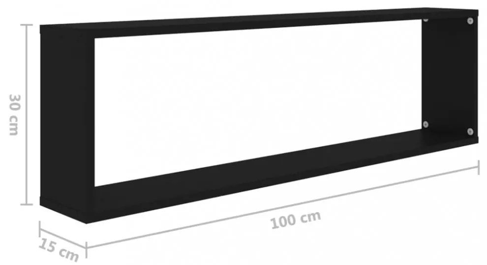 2 db fekete szerelt fa fali polc 100 x 15 x 30 cm