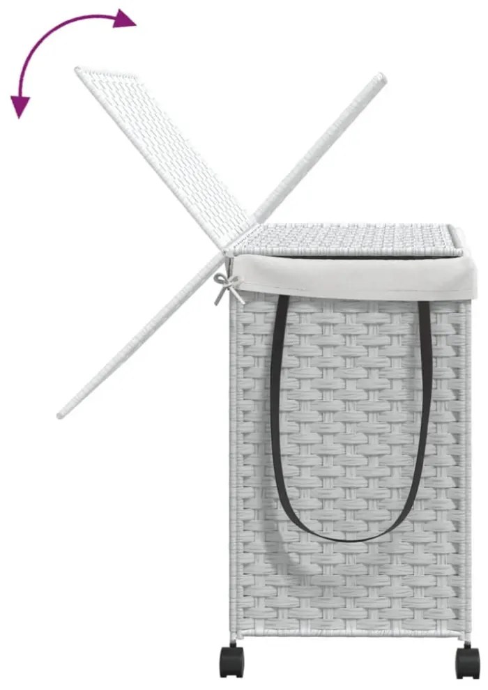 fehér rattan szennyeskosár kerekekkel 60x35x60,5 cm