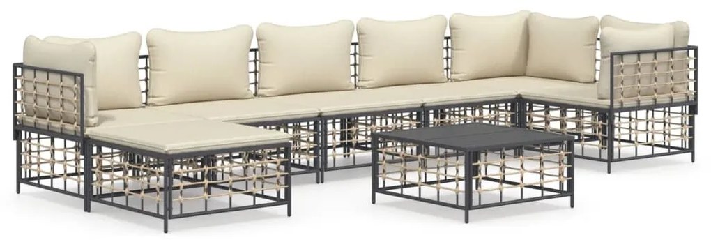 8 részes antracitszürke polyrattan kerti ülőgarnitúra párnákkal