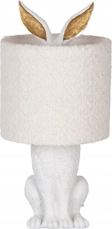 Fehér-arany nyuszis asztali lámpa fehér lenvászon lámpabúrával 20x43 cm