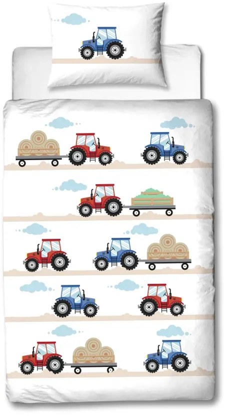 Gyerek flanel ágynemű TRAKTOR fehér Ágyneműhuzat mérete: 80 x 80 cm | 135 x 200 cm