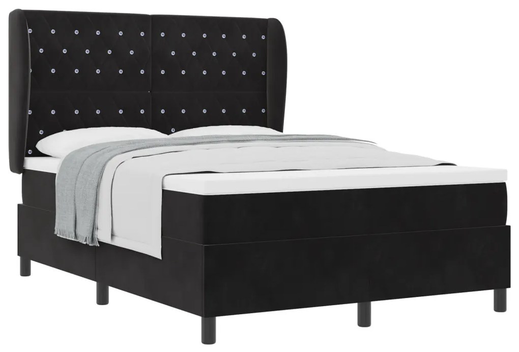Boxspring Ágy Matrac nélkül Fekete 140x200 cm Bársony