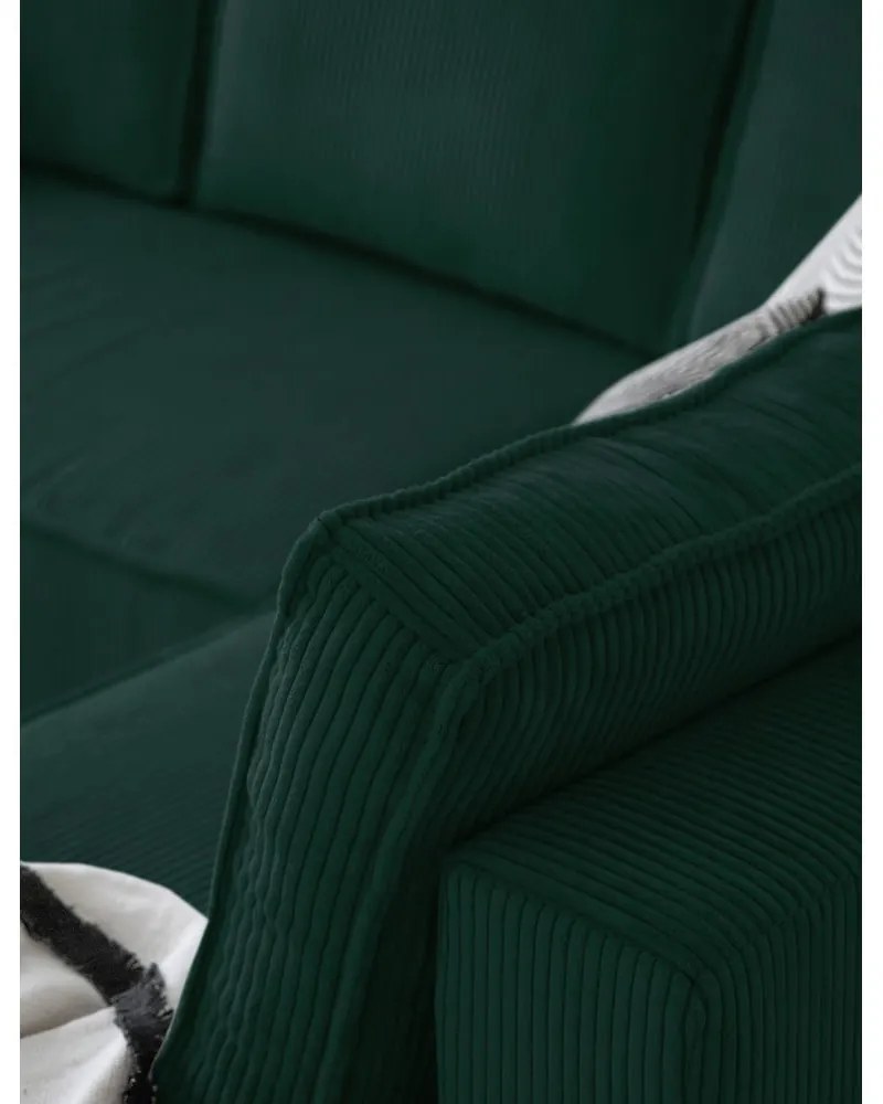 Sötétzöld kordbársony kinyitható sarokkanapé (jobb oldali-U alakú) Brave Dave – Miuform