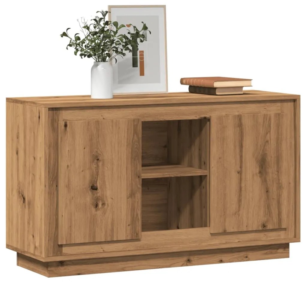 kézműves tölgy színű szerelt fa tálalószekrény 102 x 35 x 60 cm