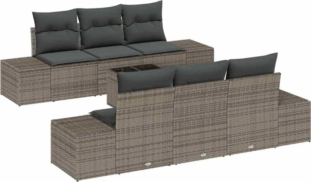 vidaXL Kerti Kanapé Szett párnával tárolóval 8 pcs Szürke polirattan