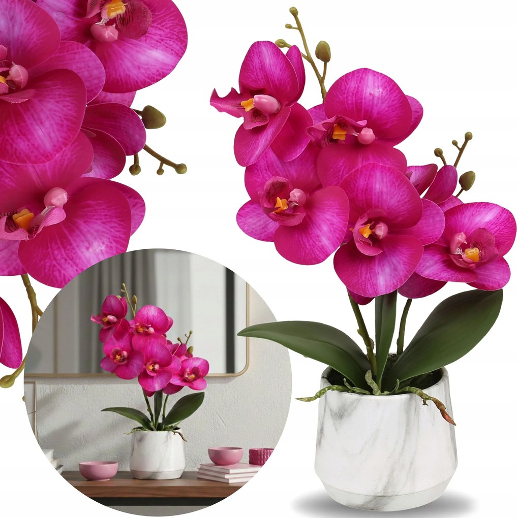 Mesterséges orchidea Rózsaszín orchidea Cserépben, Mint Egy Élő Prémium Díszvirág