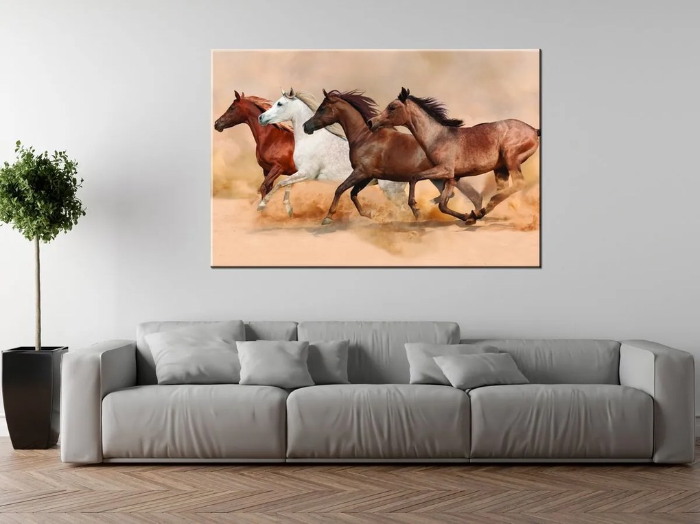 Gario Vászonkép Gyönyöru lovak állománya Méret: 100 x 70 cm