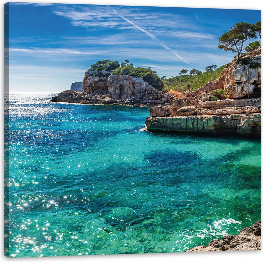 Vászonkép Tájkép Sziklák Víz Fák Nap 60X60 cm