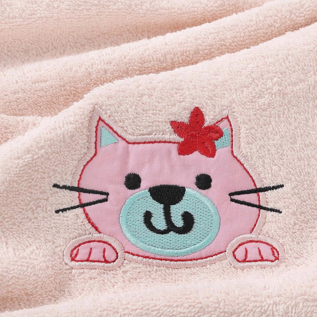 Goldea gyermek frottír törölköző - cicuka világos rózsaszínen 30 x 50 cm