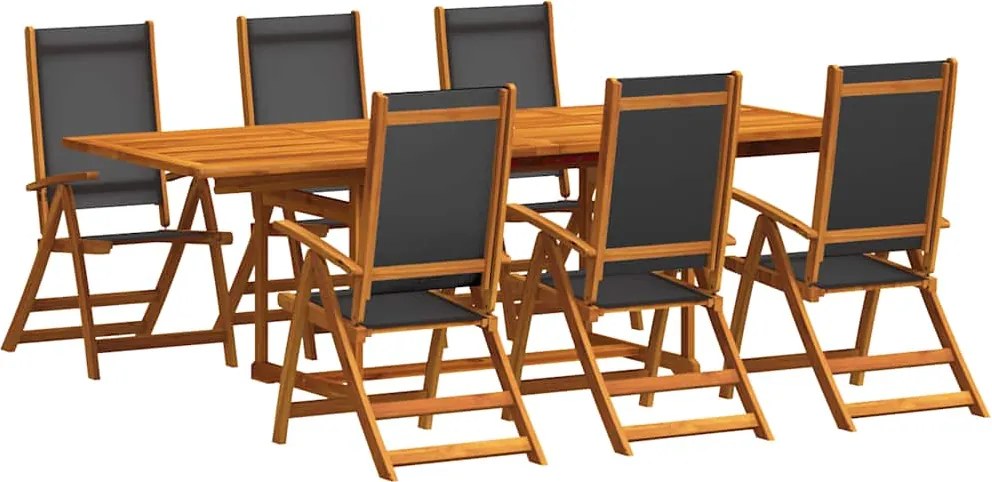 vidaXL 7 részes tömör akácfa és textilén kerti étkezőgarnitúra