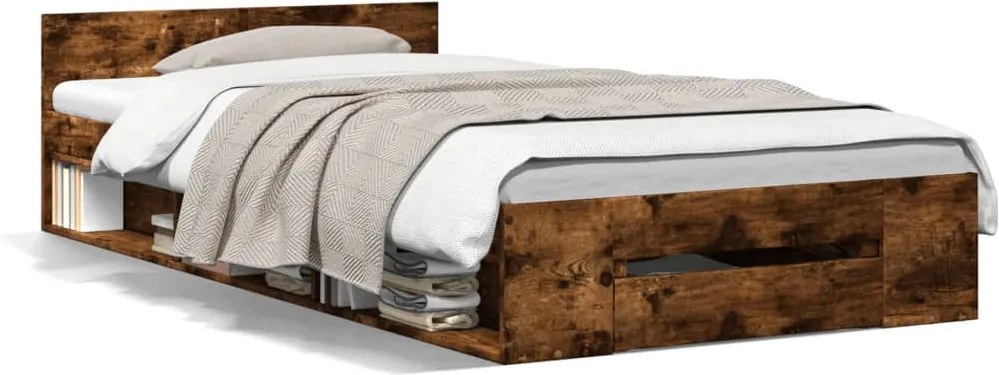 vidaXL füstös tölgy színű szerelt fa ágykeret fiókkal 90 x 190 cm