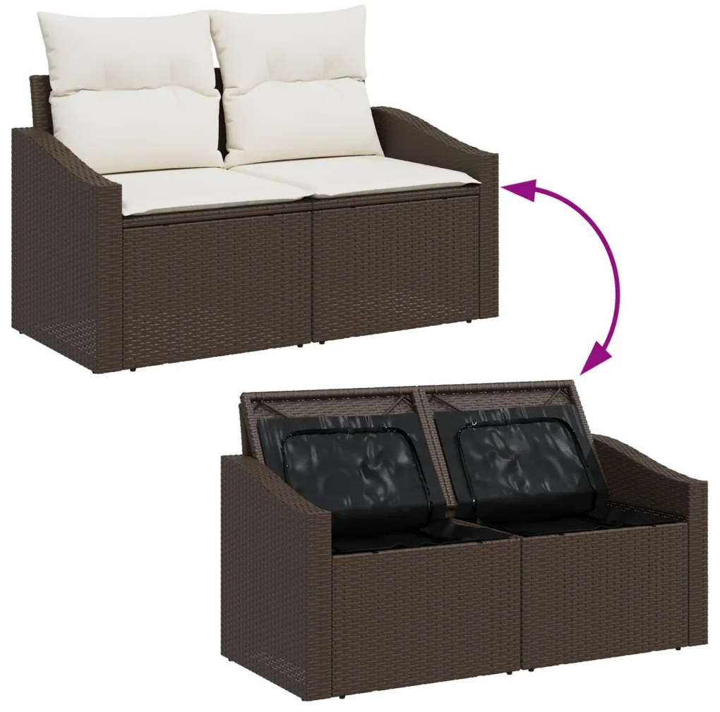 Kert Sofa Szett 9 db-os Barna Rattan Kert Sofa Tárolóval