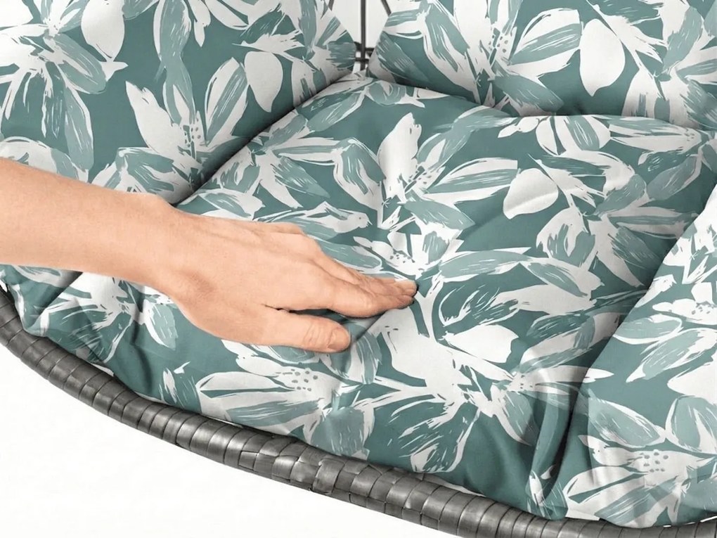 Szürke függőszék KOKON állvány nélkül, zöld-fehér párna