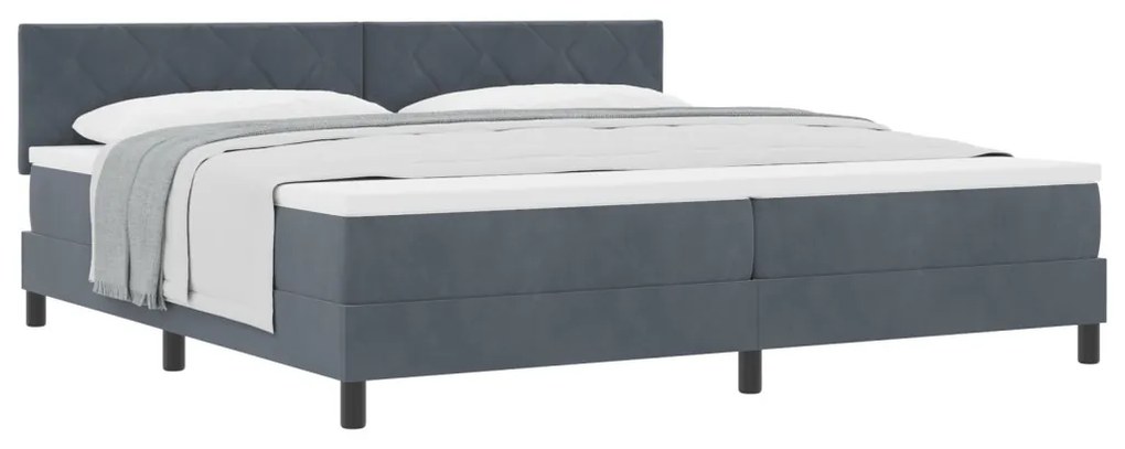 Boxspring Ágy Matrac Kék Szürke 200x200 cm Bársony