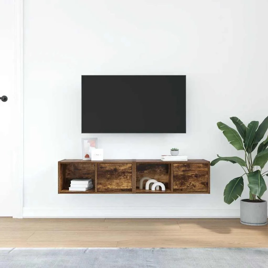 2 db füstös tölgy színű szerelt fa TV-szekrény 60x31x25,5 cm