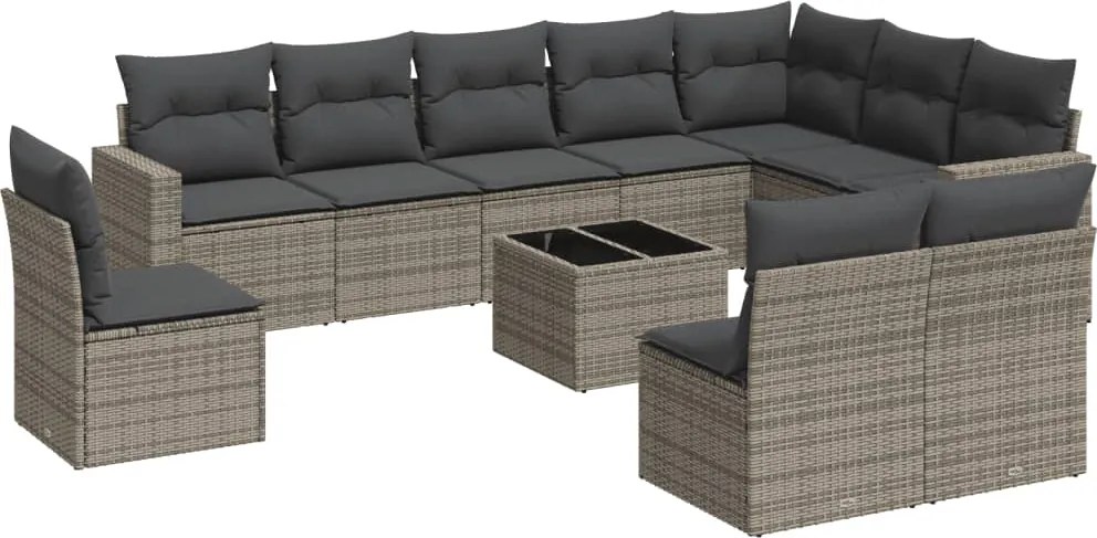 vidaXL 11 részes szürke polyrattan kerti ülőgarnitúra párnákkal