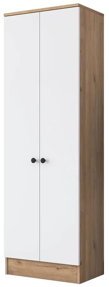 Fehér-natúr színű ruhásszekrény diófa dekorral 60x183 cm Theresa – Kalune Design