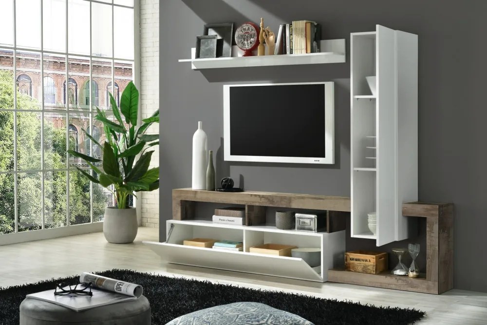 Hamburg TV állvány fehér, pero tölgy 219 cm