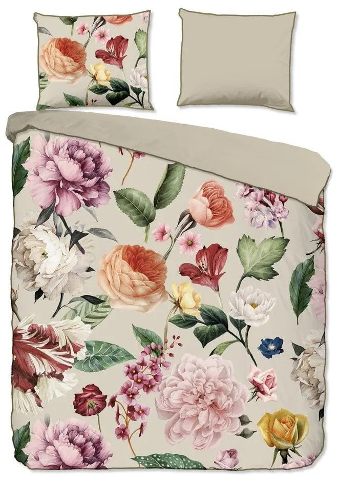 Bézs kétszemélyes-hosszabbított pamut-szatén ágyneműhuzat 200x220 cm Fiori – Descanso