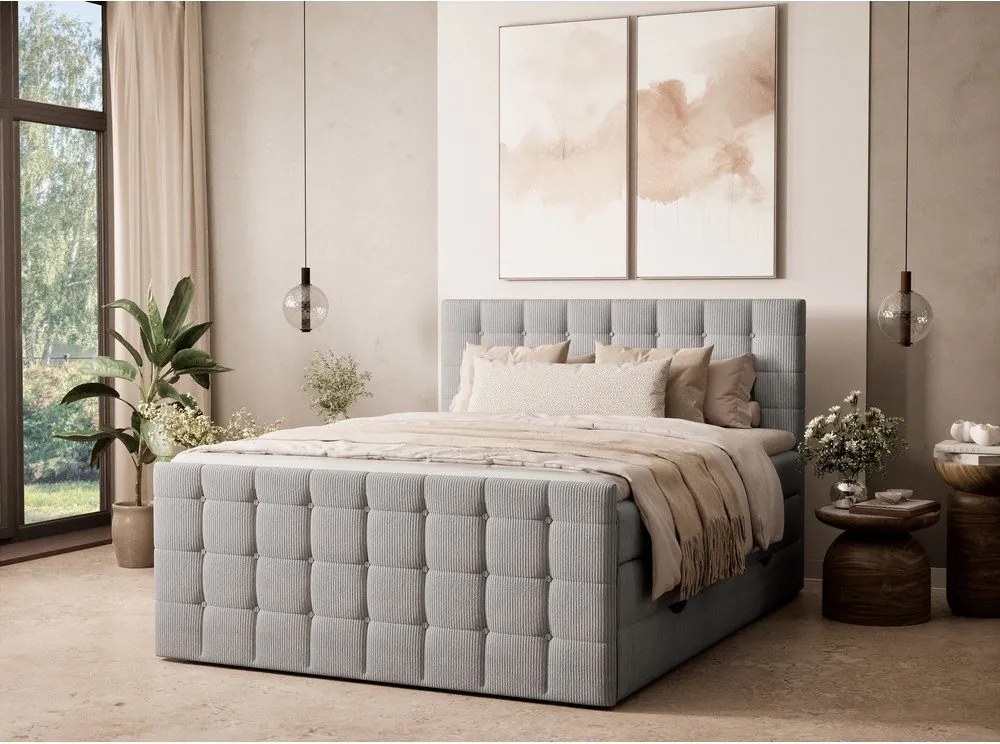 Szürke ágyneműtartós boxspring ágy 160x200 cm Tasca – Maison de Rêve