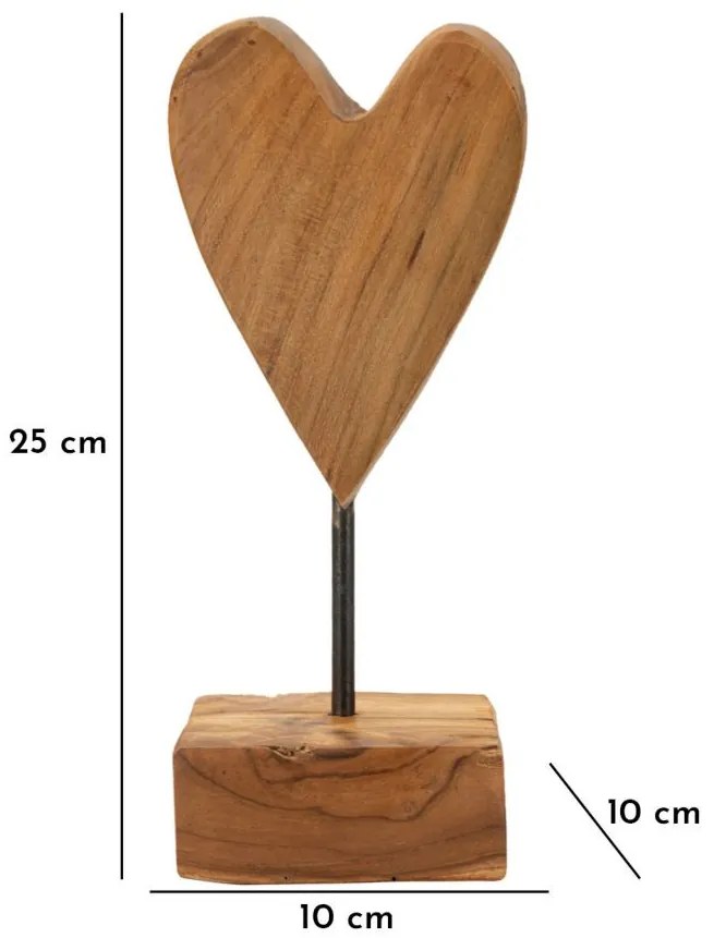 Szívszobor teak 10x10x25cm