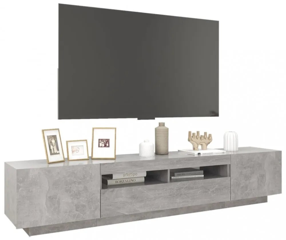 betonszürke TV-szekrény LED-lámpákkal 200 x 35 x 40 cm
