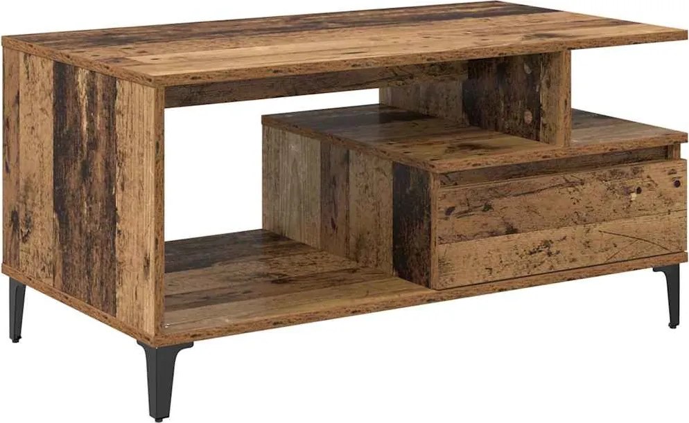 vidaXL Dohányzóasztal fiókkal Öreg fa 90 x 49 x 45 cm Faanyag