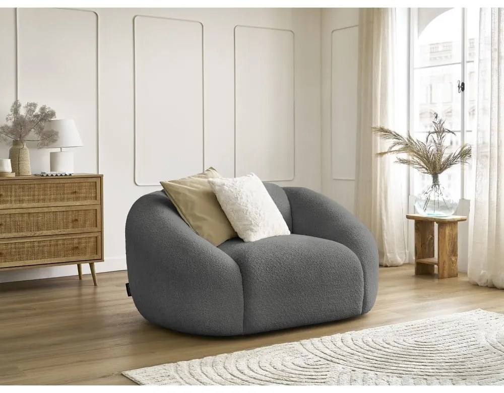 Szürke buklé fotel Tina – Bobochic Paris