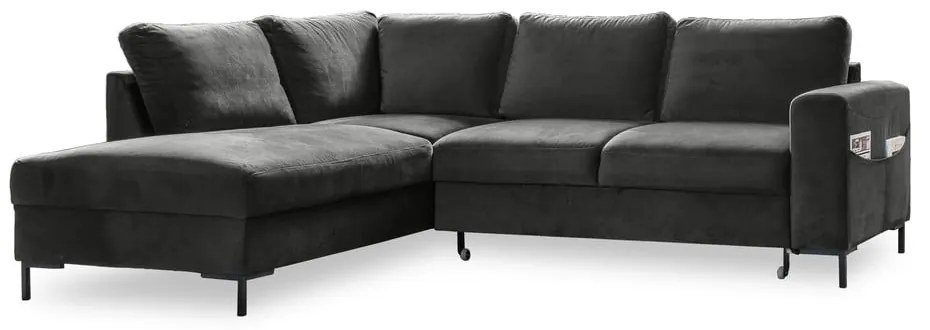 Sötétszürke bársony kinyitható sarokkanapé (bal oldali) Lofty Lilly – Miuform