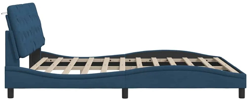 kék szövet ágykeret LED-es matrac nélkül 180 x 200 cm