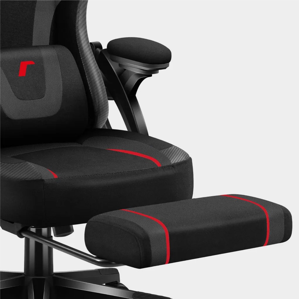 Gamer szék, szövet, lábtortóva, carbon, fekete