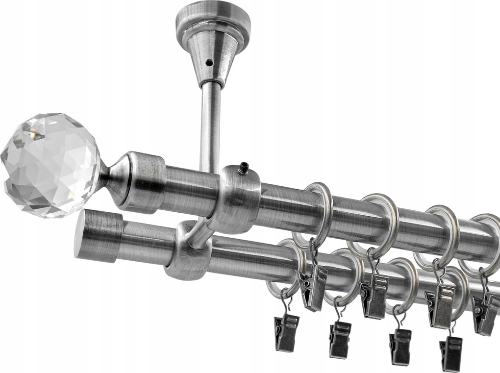 Függönykarnis Mennyezeti Fém 19+19 mm dupla Ezüst Nikkel 280 cm MIX Végek