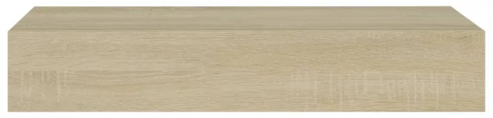 2 db tölgyszínű MDF falra szerelhető fiókos polc 60x23,5x10 cm