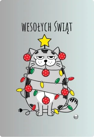 Dekorációs üveg képkeret 11 x 16 cm Boldog Karácsonyt macskával