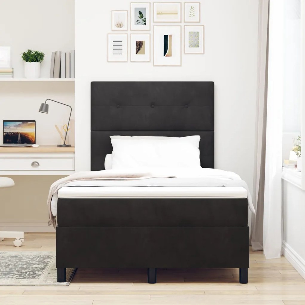 Boxspring Ágy Matraccal Fekete 120x200 cm Bársonyos