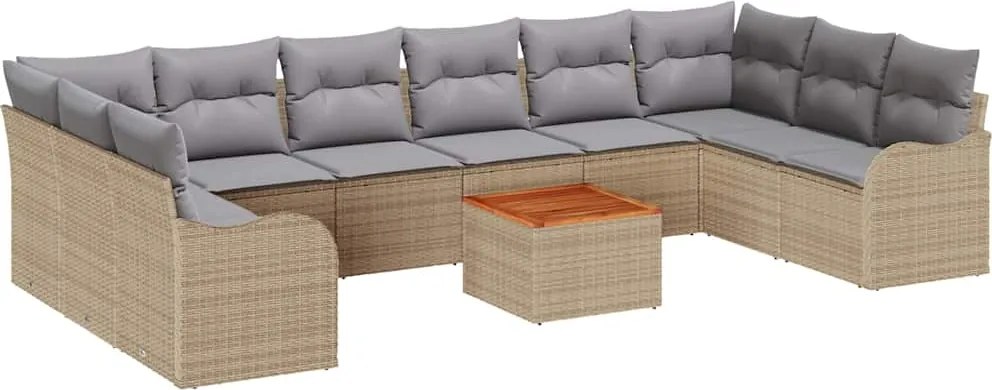 vidaXL Kerti Kanapé Szett párnával 11 pcs Bézs polirattan