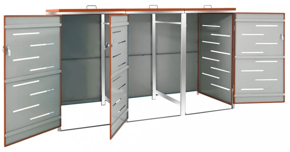acél tároló három gurítható szemeteskukához 207x77,5x112,5 cm
