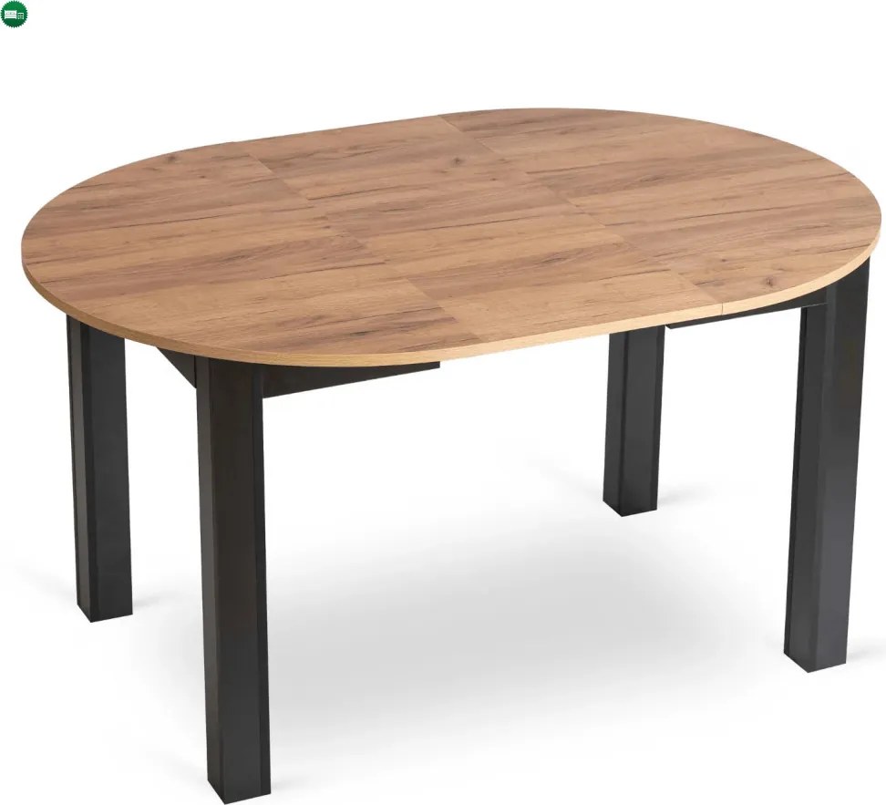 szett étkezőasztal HARRY 102-142 cm craft tölgy/fekete és 4 szék PERU fekete